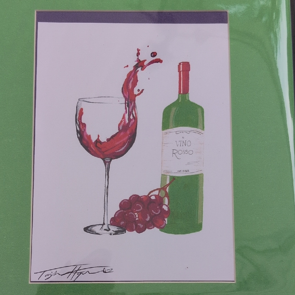 Vino Rosso Wine Art Print with Green and Red Accents 5x7